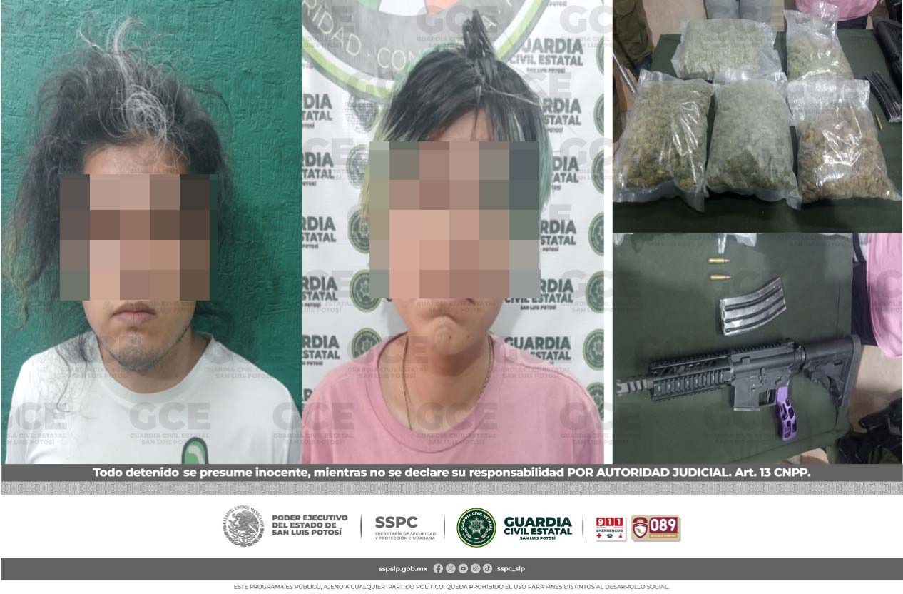 Detienen a dos con dos kgs de droga y arma larga