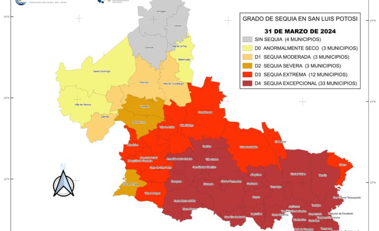 Once municipios de SLP registran sequía extrema
