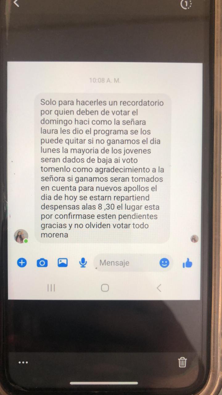 A pesar de veda, sobrina de Rosaura Campos invita a votar: amenaza con quitar programas si no la apoyan