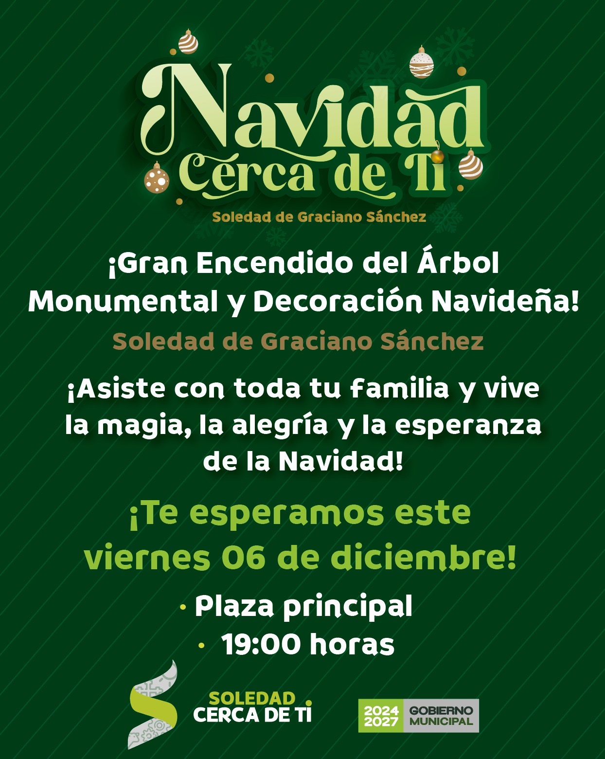 Invita alcalde de Soledad Juan Manuel Navarro a encendido del Árbol Monumental