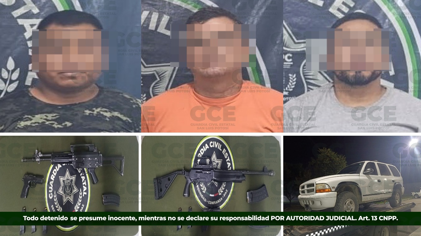GCE detiene a tres con armas y cartuchos en la Huasteca potosina